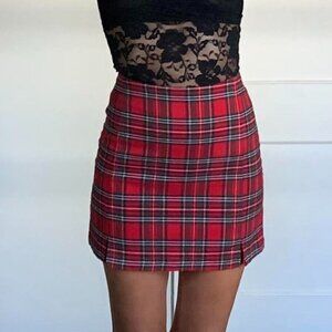 Pre-Loved Brandy Melville Red and Yellow Plaid Mini Skirt sized XS